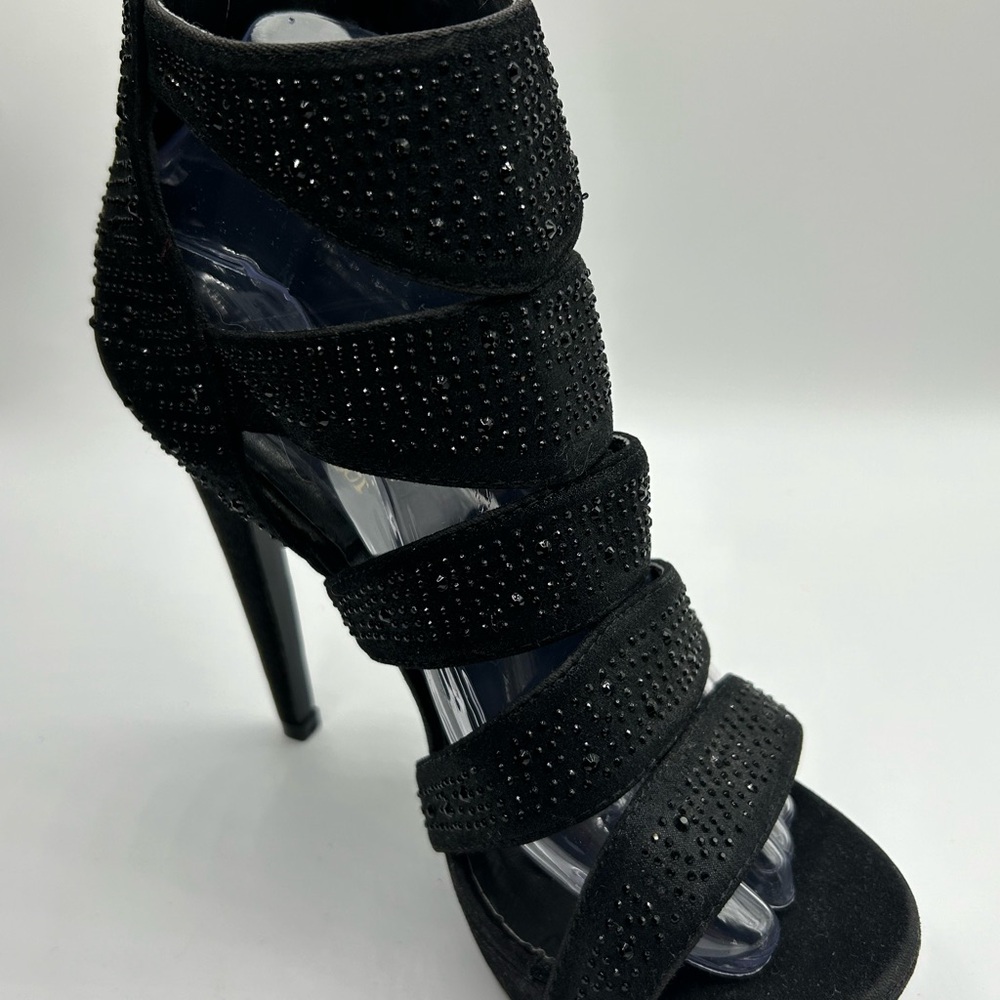 Women’s Olivia Miller Black Rhinestone Open Toe Back Zipper Sandals Size 8 1/2 - Picture 8 of 14